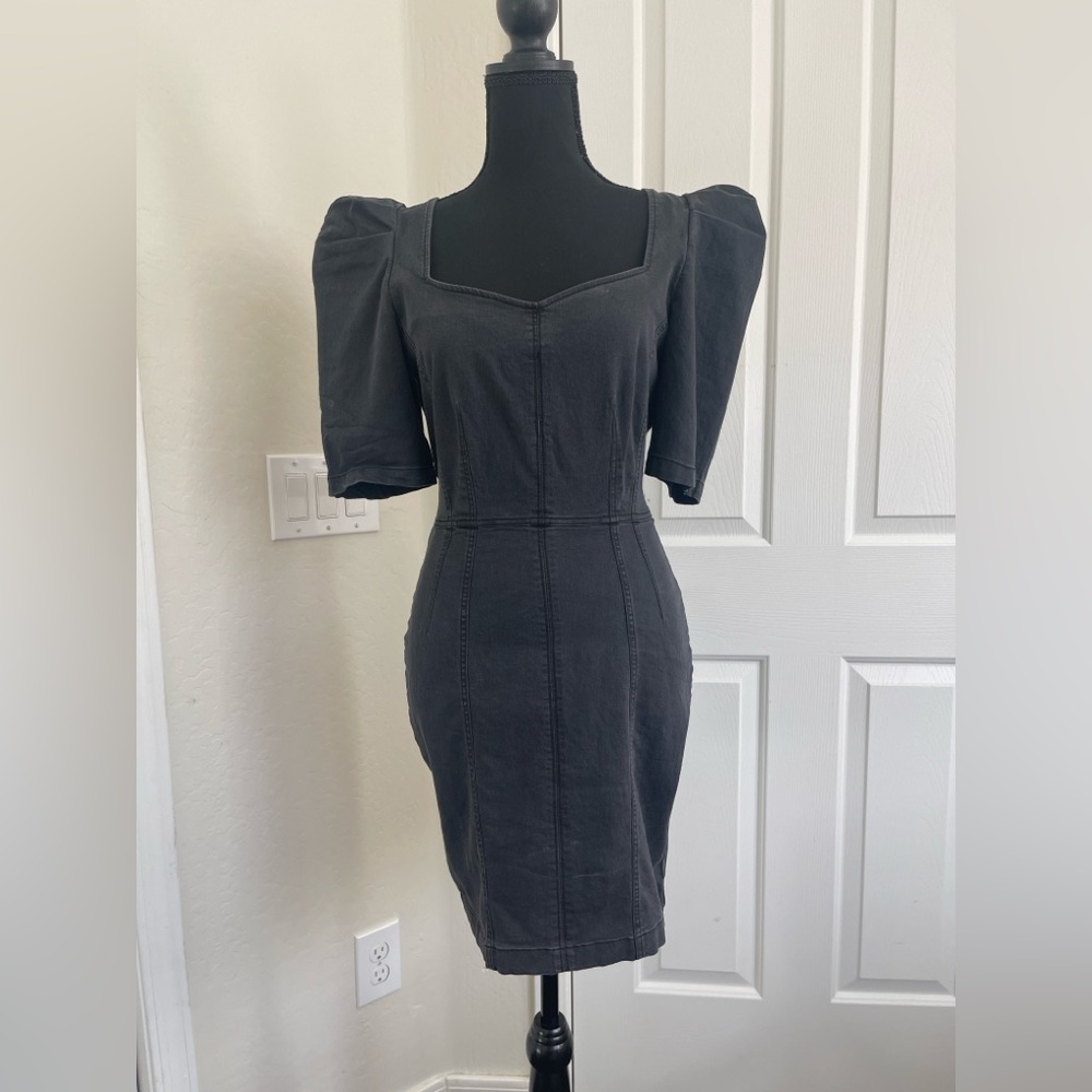 Vintage Black Wash Puff Sleeve Haute Monde Sweetheart Neckline Soft grunge 90s M
